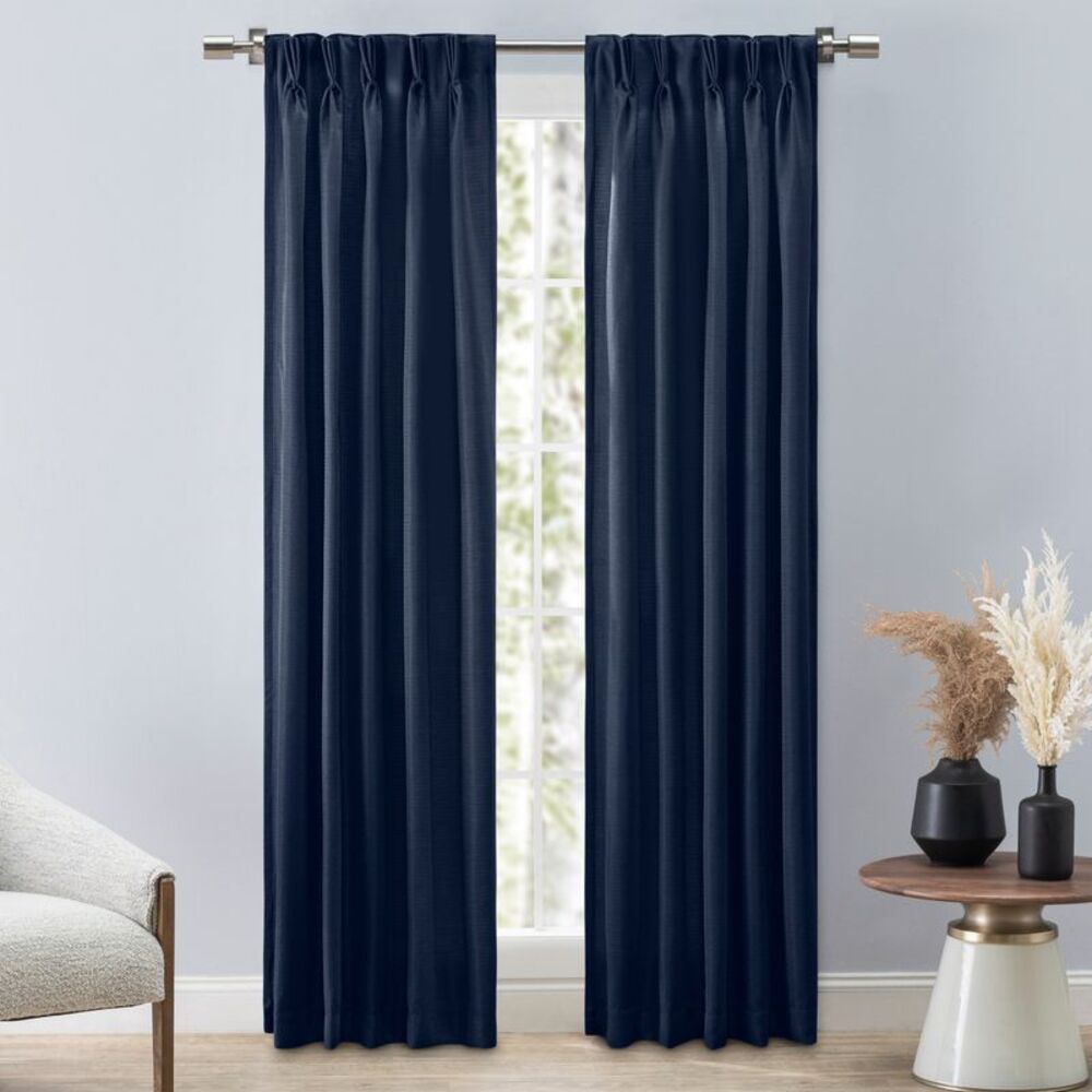 Ricardo Grasscloth 2/Way Pinch Pleated w/Back Tabs Pair 100x96 Navy